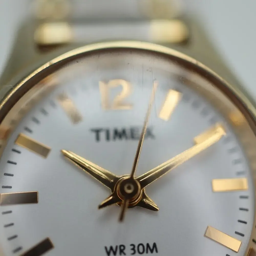 Timex Two Tone Petite 19mm Womens Watch Metal Stretch Band w New Battery
